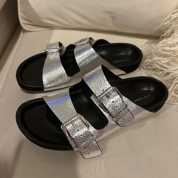 Isabel Marant Lenyo Silver snake effect slides - Size 7 US - Picture 5 of 14